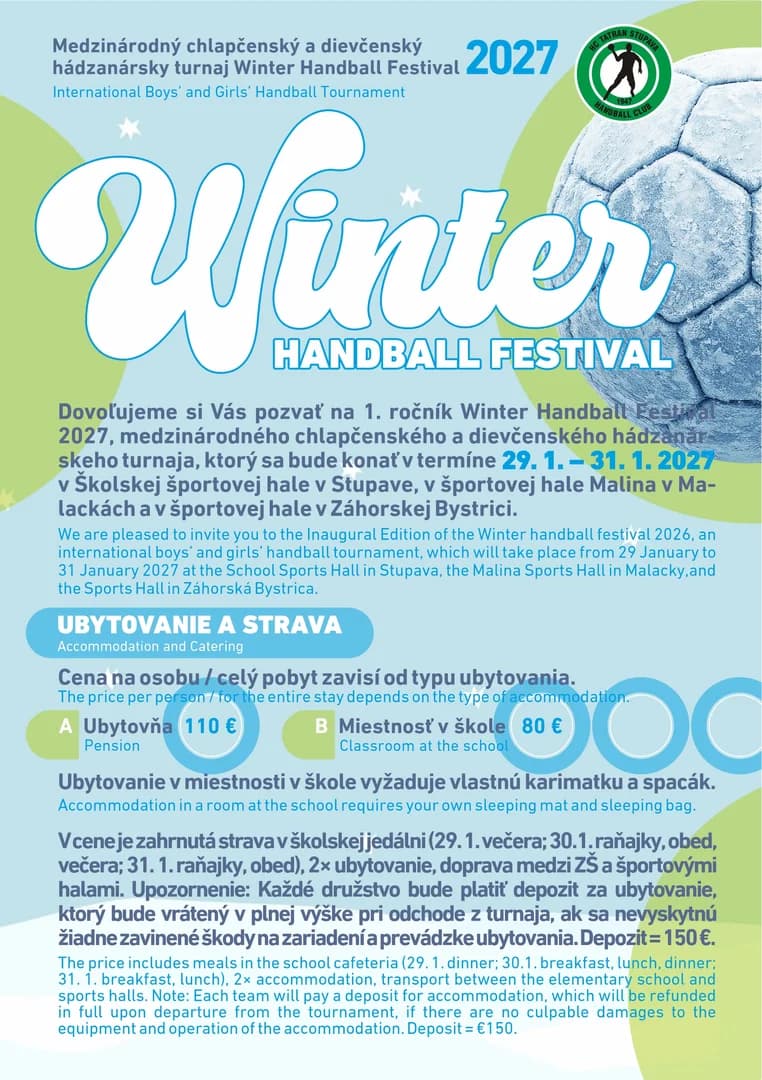 Winter Handball Festival 2027: Medzinárodný mládežnícky turnaj v Stupave, Malackách a Záhorskej Bystrici